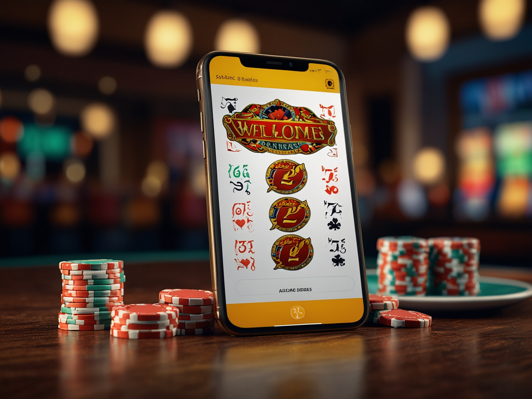 Ilustracja bonusa powitalnego z żetonami i telefonem