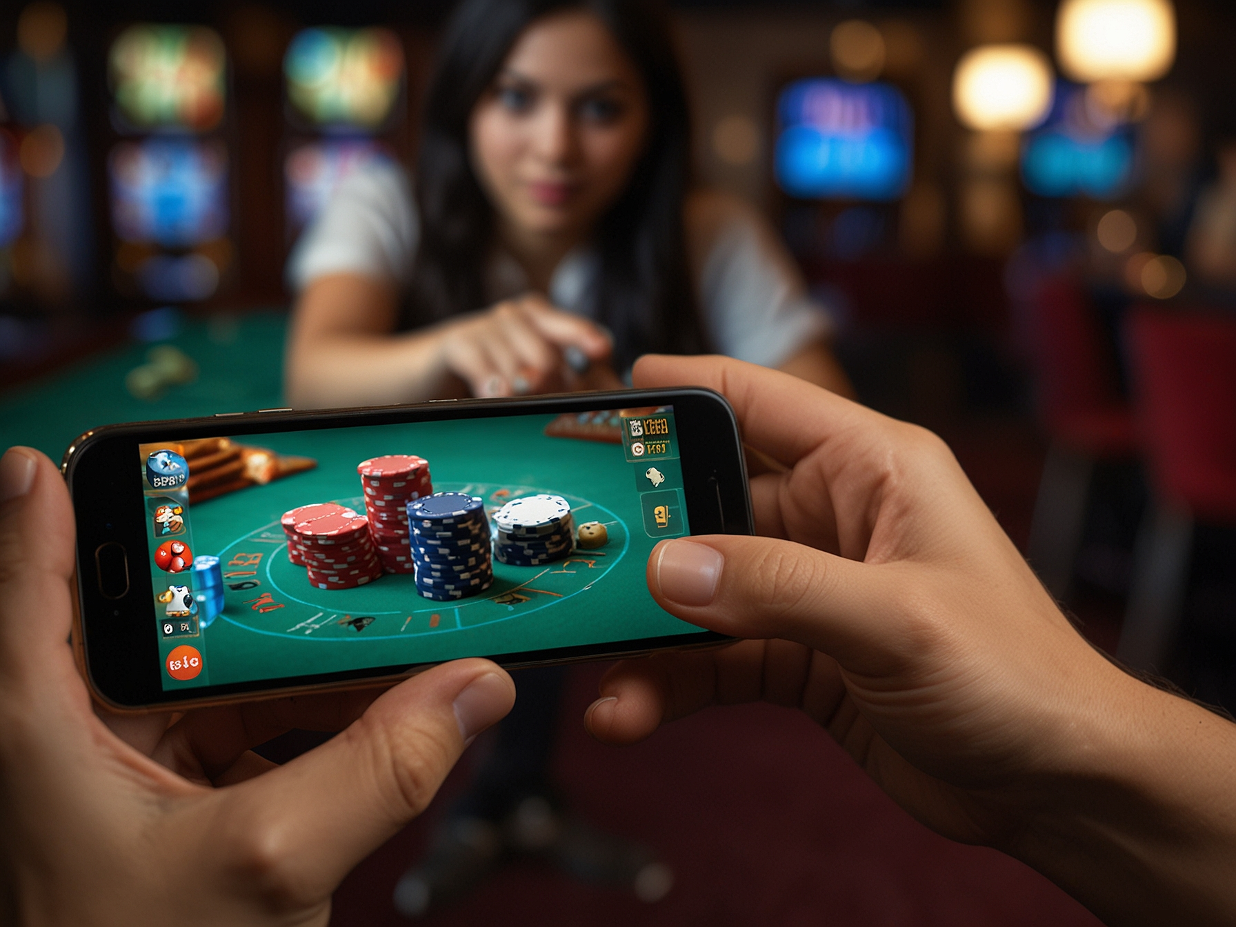 Użytkownik grający na smartfonie w kasynie online